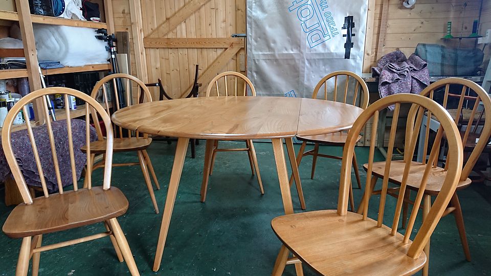 Drop-leaf table and hoop-back chairs after refinishing